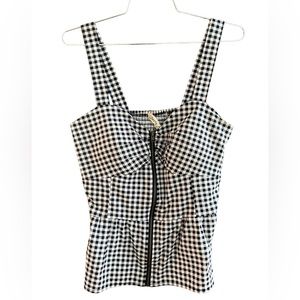 Black and White Gingham Zip Top